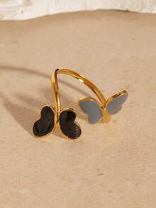 1 pieza Anillo de mariposa calado esmaltado versátil y de moda - Dorado - Ver 8
