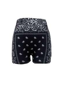 Fashionable Elastic Waist Paisley Print Sexy Sports Yoga Shorts, Spring/Summer Black - Black - View 4