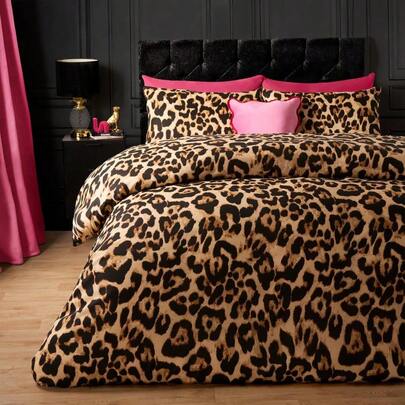 OHS Natural Leopard Print Double Duvet Cover Set Super Soft Cosy Fabric Luxurious Modern Bedding Set With 2 Pillowcases