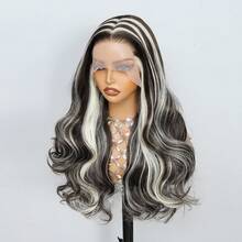 Peluca sintética resistente al calor con onda corporal, color marrón oscuro, de 26 pulgadas, 13x6, con cabello bebé y encaje transparente en el frente para mujeres - Resaltar Rubio - Ver 2