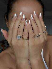 10pcs White Pearl French Manicure Nail Stickers, Office & Daily Wear Fake Nails Set, Includes 1 Sheet Of Nail Stickers And 1 Mini Nail File - Multicolor - View 5