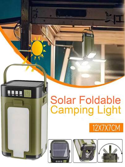 Đèn lồng cắm trại năng lượng mặt trời gấp gọn, chống nước, có chức năng sạc dự phòng, 4 mức độ sáng, tay cầm tiện lợi, thích hợp cho cắm trại, leo núi và sạc pin ngoài trời.