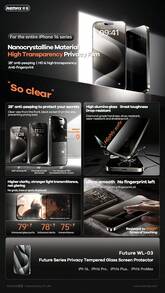 REMAX Future Ultra-Soft Series WL-03 [High-Definition Explosion-Proof | Smooth Touch] Anti-Fingerprint/Oil Smudge Anti-Spy Tempered Glass Screen Protector. Suitable For IPhone 15/IPhone 16/IPhone 17 And Other Models. Automatic Air Venting Screen Protector Application Tool. - Clear - View 5