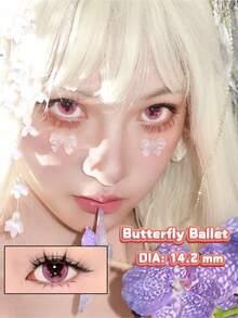 1副日抛型蝴蝶翅膀形隐形眼镜，晶莹剔透，高含水量，可放大眼睛至14.2mm，适合万圣节角色扮演（由于个人瞳孔颜色差异，效果可能略有不同） - 1Pair蝴蝶芭蕾 - 查看 10