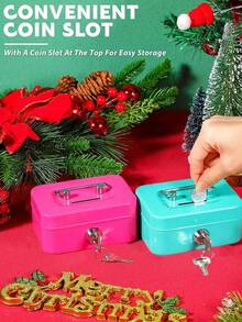 Metal Lock Storage Box, Money Box, Adult Creative Portable Storage Box, Small Key Storage Box, Lockable Coin Box, Metal Cash Storage Box With Key Lock, Metal Key Lock Storage Box With Top Handle, Adult Coin Bank, Coin Savings, Cash Register, Suitable For Daily Office Use, Holiday Gifts, Cash Savings Box, Coin Collection, Fashionable Storage, High-Quality Metal, Wallet, Key Lock Box, Small Business Owner, Budget Saving, Valentine's Day Gift - Multicolor - View 6