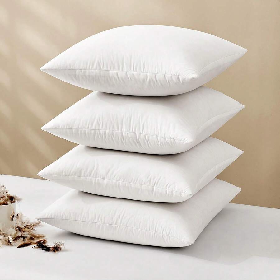 Haboqo Throw Pillow Insert - Pack Of 4 Lightweight Soft Polyester Down Alternative Decorative Pillow, Sham Stuffer - 18x18 Couch Cushion Pillows, Machine Washable (Set Of 4) - White - View 1