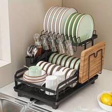 No-Installation Draining Dish Rack, Foldable All-In-One Dish Rack, Thickened Carbon Steel Dish Rack, Multi-Functional Household Storage Rack With 360° Water-Guiding Drainage Tray, Knife Holder - 查看 4