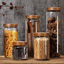 1pc Glass Storage Jar With Bamboo Lid, Glass Food Storage Container, Airtight Glass Jar For Storing Candy, Cookies, Rice, Coffee Beans, Snacks, Spices, Kitchen Accessories, Heat-Resistant Glass Storage Jar, Kitchen Food, Grains, Coffee Beans, Tea, Sealed Jar, Transparent Storage Container - Multicolor - View 3