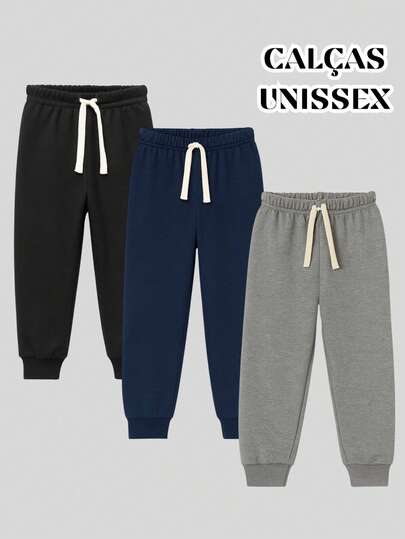 Kit 3 Calças de Moletom Básico Infantil Juvenil