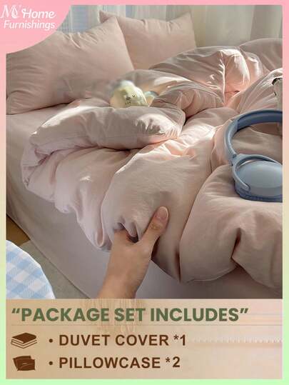 2/3pcs Light Pink Children's Bedding Set, 1 Duvet Cover & 2 Pillowcases, Soft & Comfortable Textiles, Soft & Skin-Friendly, Multiple Colors Available, Suitable For Boys & Girls Dorm, Minimalist & Fashionable Home Decor, Soft & Comfortable Bedroom Bedding, Fashionable Set, Machine Washable, No Filling