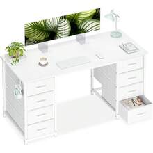 48 Inches Computer Desk With 8 Fabric Drawers, Modern Office Desk With Large Storage For Home Office, Study, White - 白色 - 查看 9