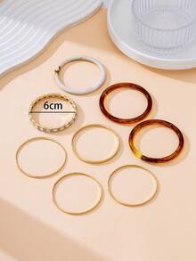 8件套奢华复古个性化多元素混合闪亮树脂手镯套装（女士款） - 彩色 - 查看 5