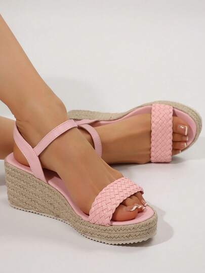 Plus Size Women's Summer Sandals, Hemp Rope Sole, Fashion Wedge Thick Bottom, Black & Yellow