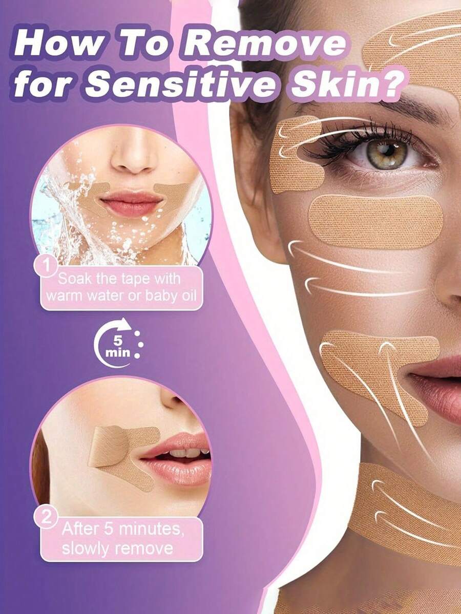 Juego de parches faciales para mejorar la elasticidad de la piel, diseño reutilizable y sin marcas para el cuello - Portátil e instantáneo y adecuado para todo tipo de piel (seca, grasa) - Cuidado de la piel unisex para el levantamiento facial con elasticidad ajustable, diseño reutilizable y sin marcas para el cuidado del cuello, los ojos, la mandíbula y el doble mentón, parches de allanamiento y elevación con un acabado sin costuras y cómodo de usar - Multicolor - Ver 1