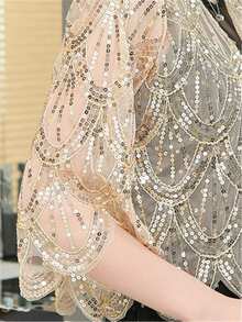 手工串珠亮片装饰短款开衫，百搭款式，适合婚礼、圣诞节、万圣节派对、日常穿着。 - 香檳金 - 查看 4