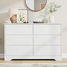 Armario de madera con 6 cajones moderno alto con almacenamiento profundo cómoda grande con parte superior ancha ideal para dormitorio sala de estar pasillo habitación infantil - Blanco - Ver 1