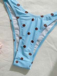 New Fashionable Sexy Polka Dot Print Strapless Detachable Strap Bikini Swimsuit For Women, Beach Party Vacation - Baby Blue - View 5