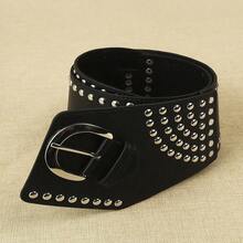 1pc Women's Black Curved Metal Waist Belt, Fashion Cowgirl Metal Leather Belt, Accessory Gift For Holidays, Suitable For Daily Use Summer, School Fall, Autumn, Halloween - 黑色 - 查看 4
