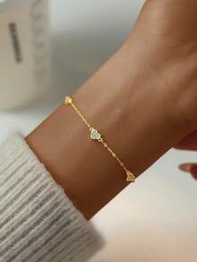 1pc S925 Sterling Silver Inlaid Romantic Heart Bracelet, Women's Fashion Personalized INS Style Minimalist Petite Delicate Sweet Elegant Versatile Jewelry Gift - Love - View 11