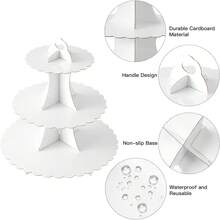 Soleebee 3-Tier Cupcake Stand, Cardboard Cupcake Tower, Dessert Cup Cake Stand Tower Birthday Wedding Party Decoration, Cupcake Tier Stand 1 Set (White) - 白色 - 查看 7
