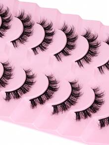 7对凌乱自然猫眼假睫毛，打造猫眼妆效，纤长纤细，柔软自然，条状假睫毛 - 黑色 - 查看 2