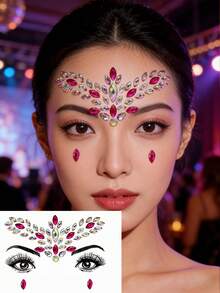 (1pc/2pcs) Two-Tone Resin Rhinestone Face Gems, Fuchsia & Iridescent Resin Rhinestone Inlay, Personalized Gems For Makeup, Masquerade, Holidays, Carnival, Party, Waterproof & Long-Lasting, Y2K Style - Multicolor - View 5