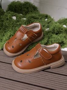 1 Pair Girls' Retro Low-Top Breathable Princess Flat Shoes, Soft Sole Non-Slip Infant Leather Shoes, Fashion Versatile Baby Shoes, Suitable For Summer - Brown - View 2