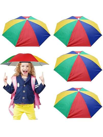 20.5 Inch Kids Hands-Free Rainbow Umbrella Hat, Foldable Waterproof Umbrella Hat Suitable For Outdoor Party, Fishing, Sun Protection, Beach, Golf, Hiking