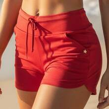 Acqua Bronze Set Of 2 Women's Adjustable Drawstring Shorts With Pockets, Versatile, Sporty, Double Waistband, Simple, Casual - 紅色 - 查看 4