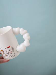 1个创意可爱猫咪拉花咖啡杯，个性化心形手柄办公陶瓷杯，复古家居水杯，浪漫情侣杯，早餐杯，情侣漱口杯，酒店前台水杯，毕业派对杯，礼品 - 彩色 - 查看 4