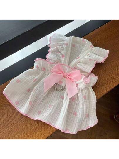 1 chiếc váy dây đeo hình trái tim lãng mạn có bèo nhún dành cho chó cưng cỡ nhỏ/trung bình, trang phục dễ thương cho thú cưng.