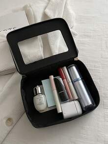 New Transparent Makeup Case, Large Capacity Women Handbag - Black - View 10