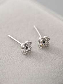 1 Đôi bông tai bạc Sterling S925 hình hoa bốn cánh đính đá Zirconia, món quà trang sức đa năng dành cho học sinh, các bữa tiệc, lễ hội. - hoa - Xem 4