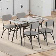 Set de 2 sillas de comedor modernos Boucle tapizadas con asientos acolchados de lana de cordero espalda ergonómica curva y estilo de mediados del siglo para decoración elegante - Gris - Ver 5