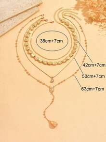 4pcs/Set Handmade CCB Beaded Drop Pendant Necklace, Multi-Layer Y-Shape Long Necklace, Fashionable Choker Necklace Suitable Women Daily Wear, Street Style And Party - Vàng - Xem 4