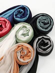 1pc Women's Solid Color Viscose Headscarf, Soft Wide-Edged Headband, Versatile Sun Protection Hijab Scarf, Suitable For Daily Wear,Beach,Holiday - Navy Blue + Blue - View 5