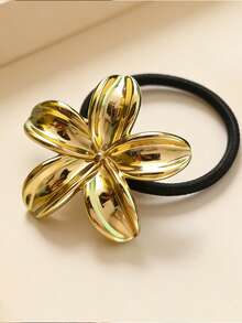 1/3 piezas Diadema de metal con flor de moda y sencilla, diadema de poliéster de alta elasticidad, adecuada para coletas, cabello semi recogido y moños altos, un accesorio de cabello versátil para el uso diario casual de las niñas - Dorado - Ver 5