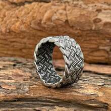 1枚复古编织不锈钢戒指，时尚独特设计，适合送给爸爸、同事、男友、情侣。 - 黑色 - 查看 14