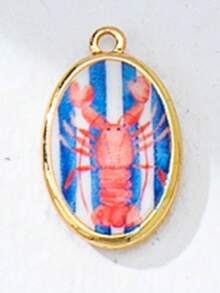 Pingente folheado a ouro com tema de frutas marinhas, ideal para confecção de bijuterias, decoração de colares e pulseiras, acessórios de verão. Inclui conchas, cerejas, peixes, caranguejos, limões e laços. - Multicolorido - Ver 20