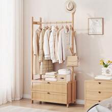 LIVINGANDHOME Multi-Functional Bamboo Wooden Freestanding Coat Rack With Branch Hooks & 2 Storage Cabinets, Brown/Natural Bamboo MDF Hall Tree Entryway Organizer - Natural Wood - View 6