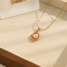 1pc New Stainless Steel Shell & Faux Pearl Pendant Necklace, Minimalist Elegant Choker Necklace Suitable For Daily Wear - Yellow Gold - View 4