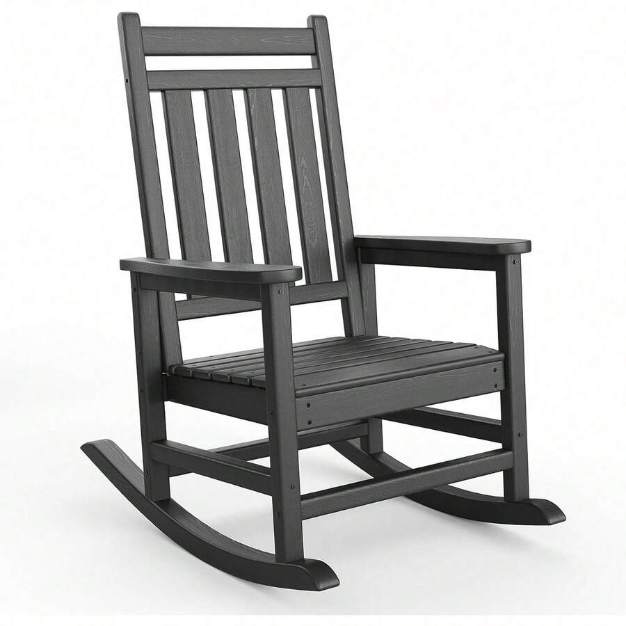 Fauteuil Bercant de HDPE alta resistencia para exterior Silla basculante ergonómica con respaldo alto ideal para patio y terraza - Negro - Ver 1