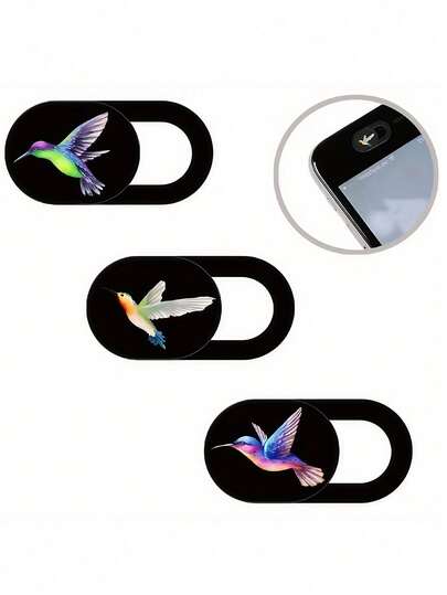 3片装蜂鸟图案网络摄像头隐私滑盖 - 色彩鲜艳，粘性强，安全美观，适用于笔记本电脑、台式机、智能手机等设备，保护网络摄像头隐私。