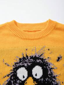 男士/中性春夏时尚卡通鸟简约休闲日常街头风罗纹圆领短袖针织衫，黄色 - 黃色 - 查看 4