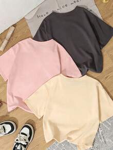 3件套女士新款休闲可爱图案宽松百搭圆领短袖T恤，时尚日常及假日穿着 - 彩色 - 查看 4