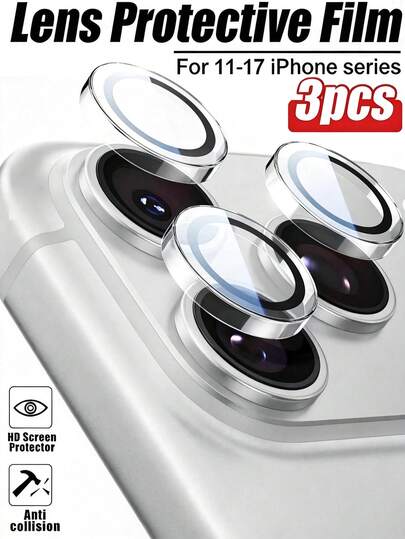 Protetor de Lente de Câmera em Liga Metálica Fofo (3 peças) Compatível com iPhone 17/16/15/14/13/12/11 Plus. Lente resistente a arranhões com anel de metal brilhante. Proteção perfeita para lentes femininas. Acessório de lente fofo e transparente, adequado para uso diário no escritório e em casa. Cristal brilhante, à prova d'água, resistente a choques, anti-queda e anti-arranhões. Presente ideal para aniversários, Páscoa, primavera e festas de aniversário.