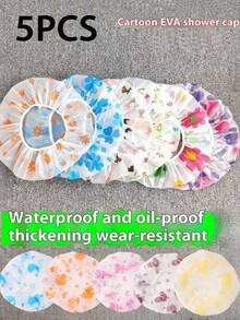 Set de 10 gorros de ducha impermeables con estampado floral, gorros de baño reutilizables y elásticos para el baño, la ducha y el baño, anti-aceite - Multicolor - Ver 13