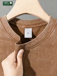 A Men's T-Shirt With The Theme Of "The Lion King" Printed On The Same T-Shirt For Men. The Mickey Mouse Head Silhouette Is Combined With Disney Castle And Fireworks Elements, Creating A Retro And Commemorative Style. Washed 230g T-Shirt, 100% Pure Cotton Casual Round Neck T-Shirt, Loose, Short Sleeved, Round Neck, Washable - Ideal Choice For Spring And Summer - Coffee Brown - View 4