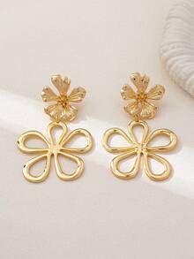 1对镂空花朵系列耳环，欧美时尚简约百搭，适合春季外出佩戴 - 金色 - 查看 3