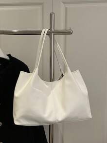 New Soft Leather Large Capacity Tote Bag, Unique Design For Work Commute, Hand/Shoulder Carry,Business Professional Women - White - View 11